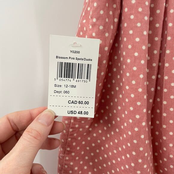 NWT Baby Boden Pinnie Dress Blossom Pink Spots Ducks 12-18 Months - Picture 4 of 7